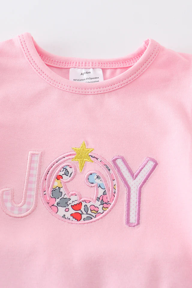 PINK NATIVITY JOY APPLIQUE RUFFLE GIRL BUBBLE