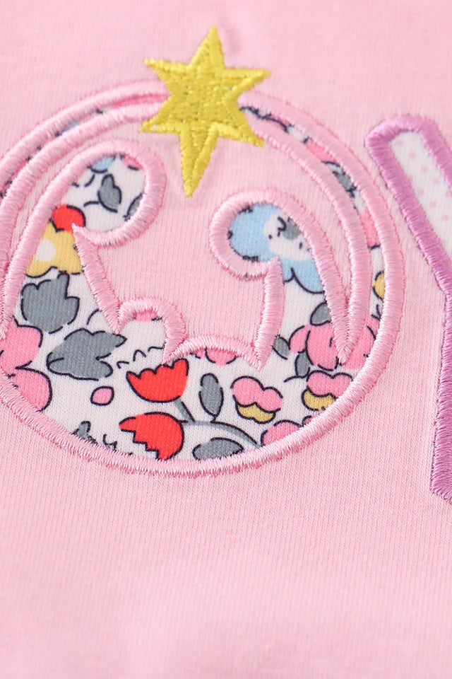 PINK NATIVITY JOY APPLIQUE RUFFLE GIRL BUBBLE