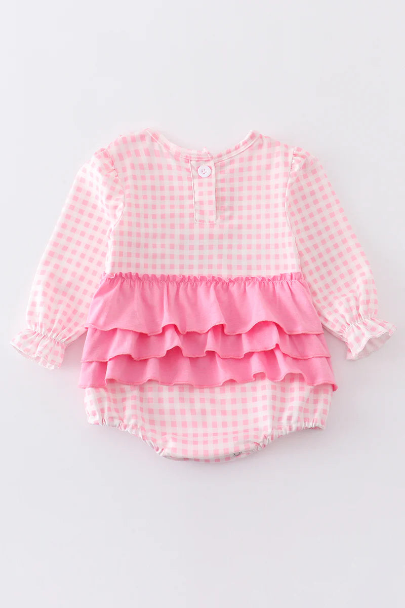 Pink plaid princess embroidered bubble