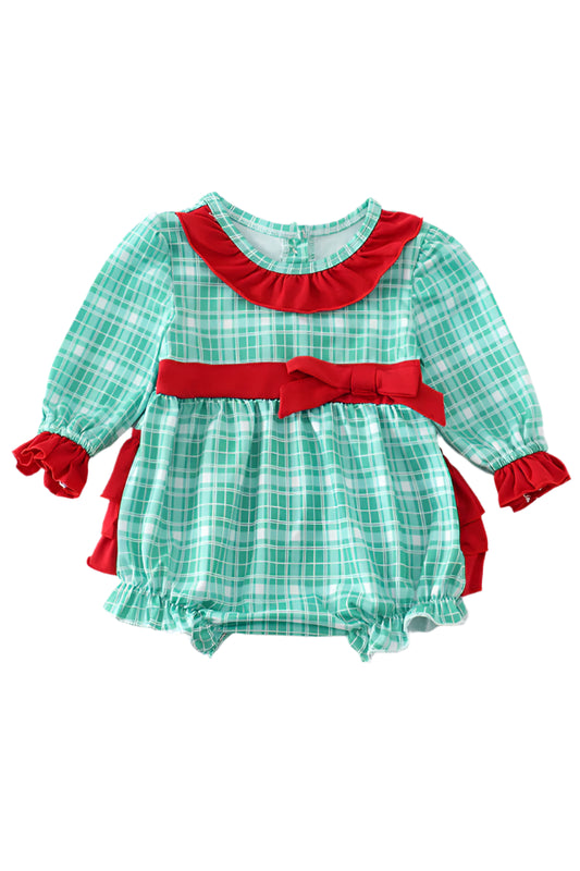 Green plaid ruffle baby girl bubble- Monogrammable
