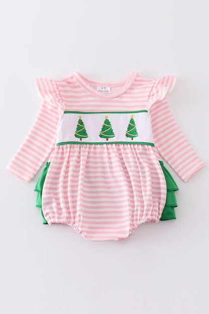 Pink Christmas Tree Striped Ruffle Bubble