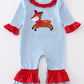 Blue and White Striped Deer French Knot Girl Romper