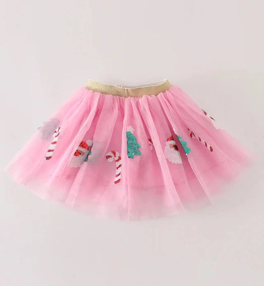 Pink Christmas sequin tutu skirt