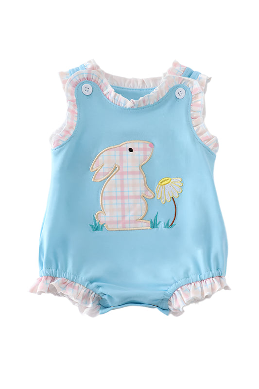 Blue rabbit floral applique girl bubble