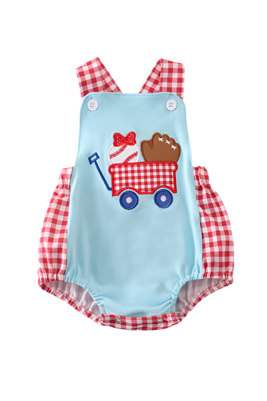 Blue baseball applique girl bubble