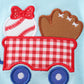Blue baseball applique girl bubble