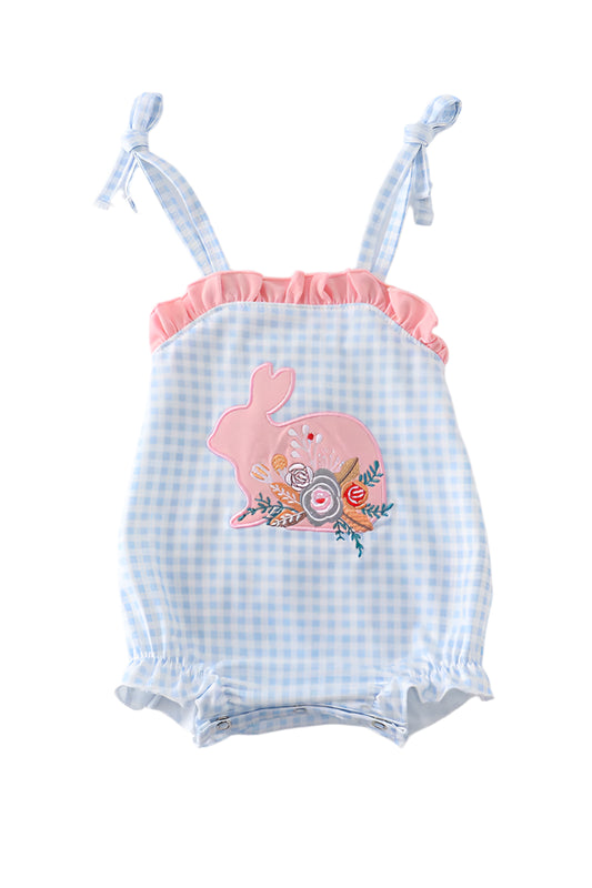 Blue easter bunny applique strap girl bubble