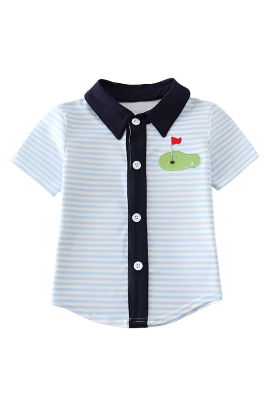 Boys Striped Embroidered Golf Shirt