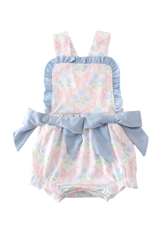 Flower and bow print  Girl Bubble with Side Bows and ruffles