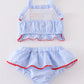 Seersucker patriotic flag applique 2pc girl swimsuit