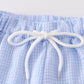 Seersucker patriotic flag applique boy swim trunks