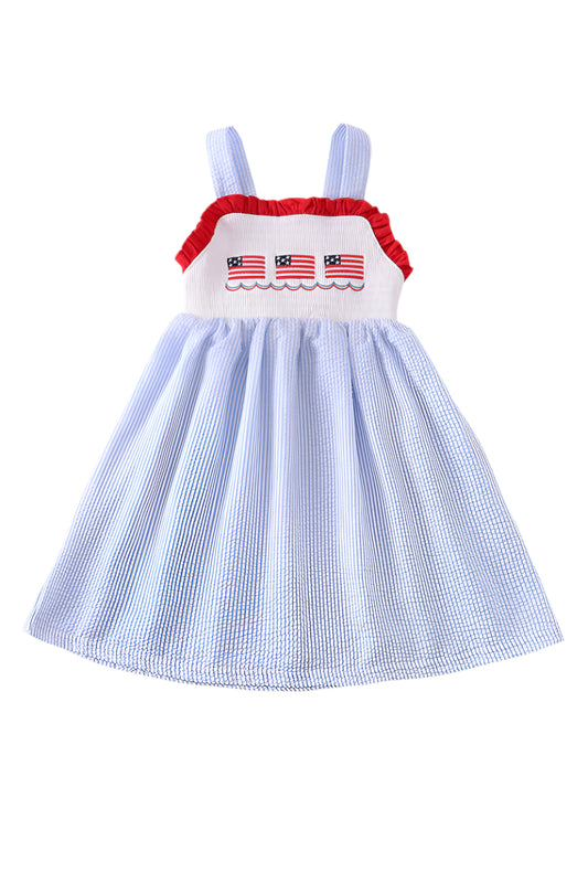 Patriotic Seersucker Strap Dress with bow back