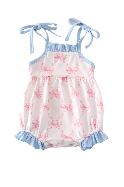 Pink Bow Print bubble with Tie Shoulders