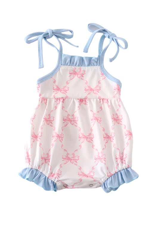 Pink Bow Print bubble with Tie Shoulders