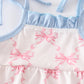Pink Bow Print bubble with Tie Shoulders