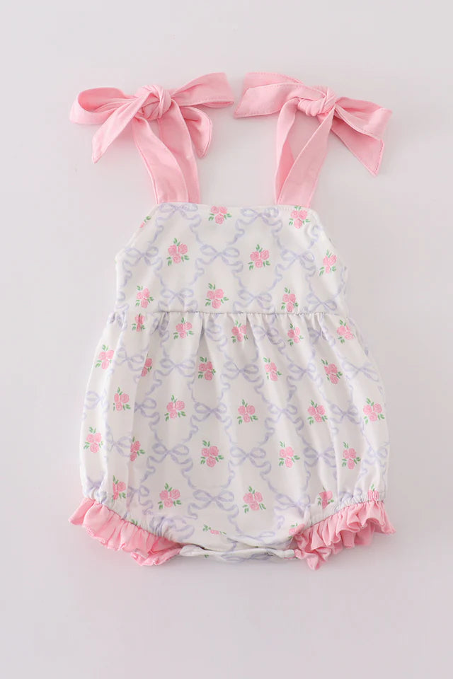 Pink bow floral print girl bubble