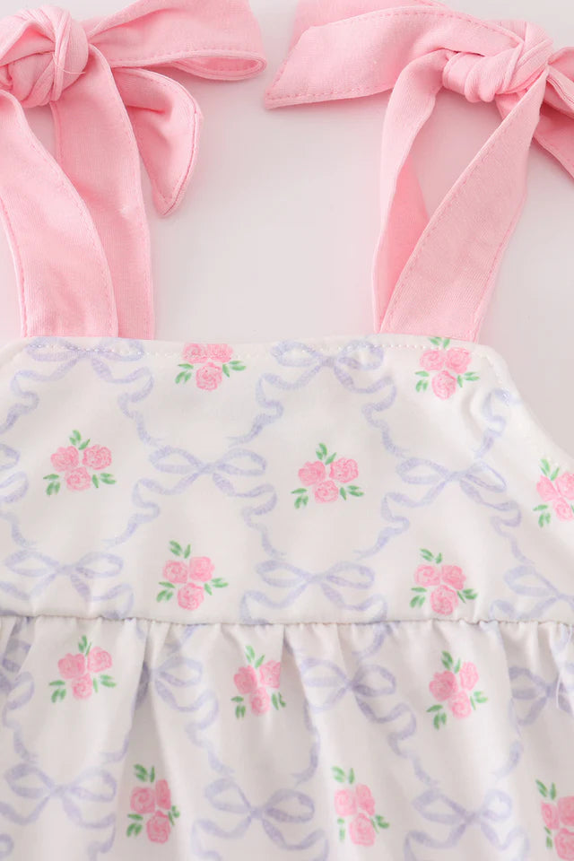 Pink bow floral print girl bubble