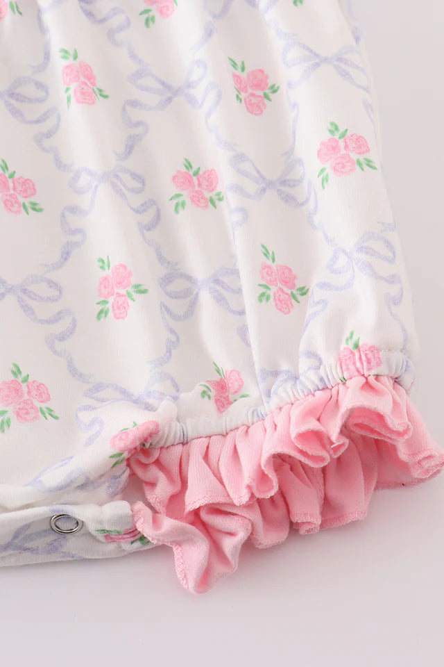 Pink bow floral print girl bubble