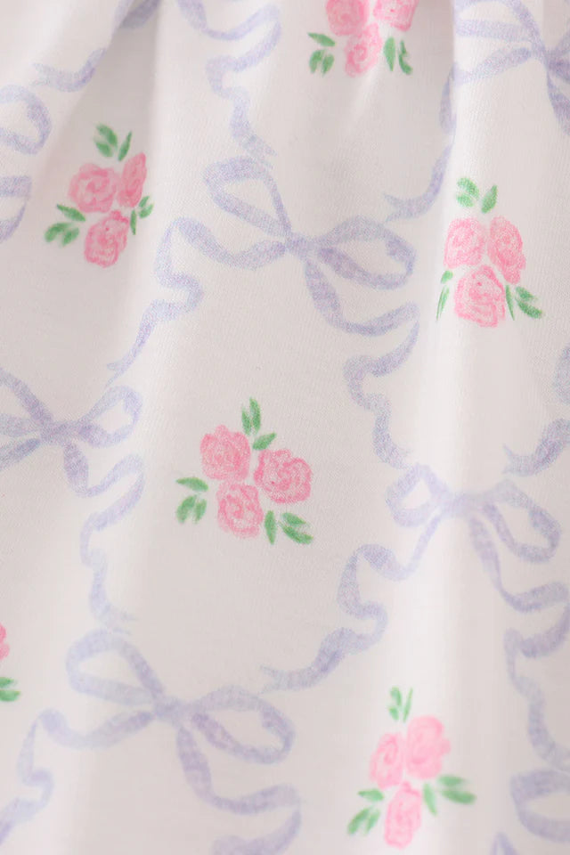 Pink bow floral print girl bubble