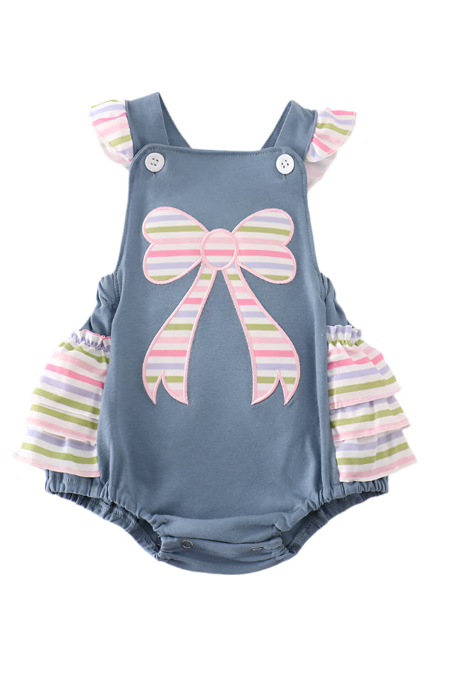 Blue bow applique girl bubble