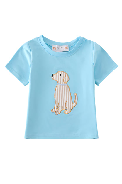 Blue puppy applique boy top