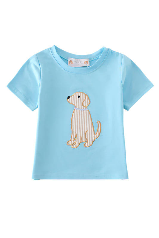 Blue puppy applique boy top