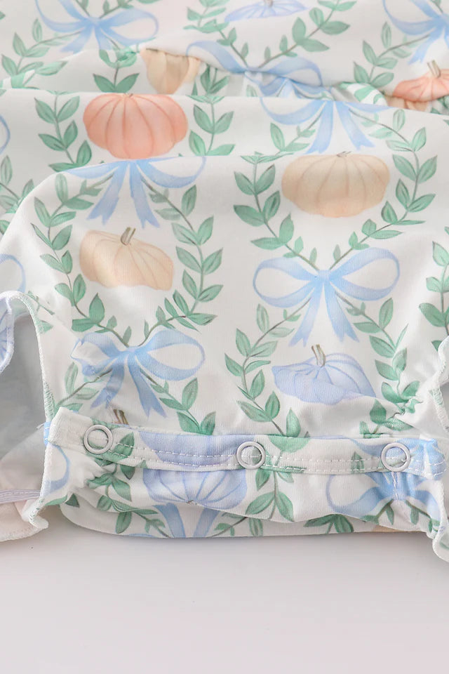 Green pumpkin bow print ruffle girl bubble
