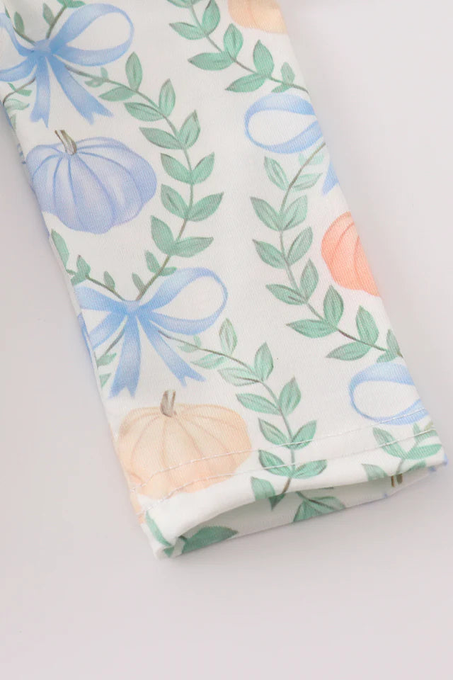 Green pumpkin bow print ruffle girl bubble
