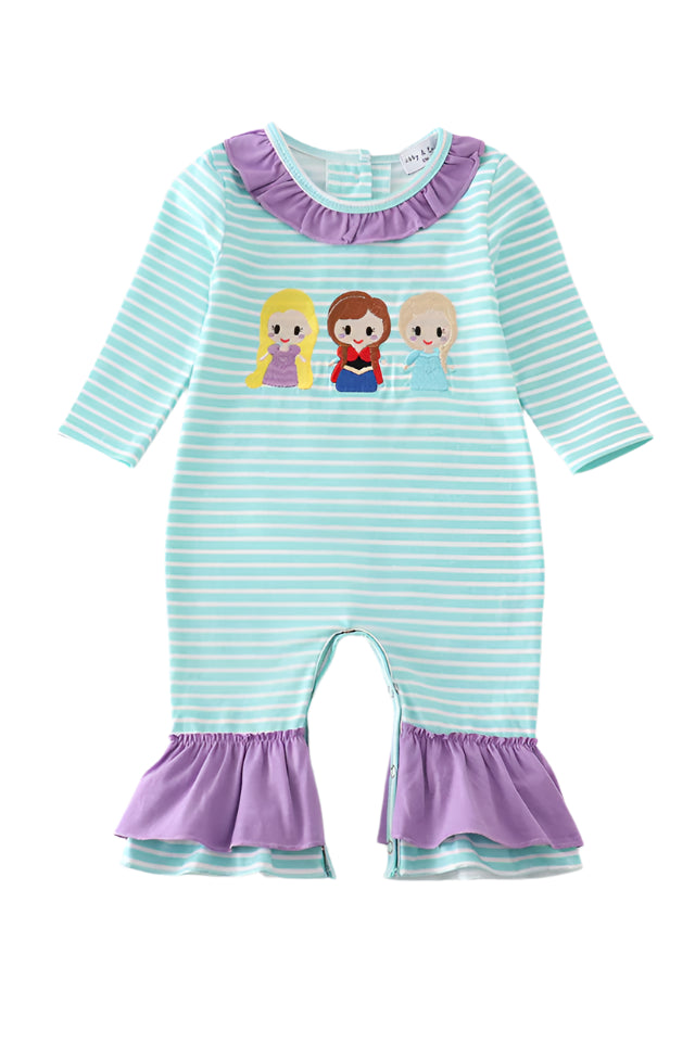 stripe princess embroidery girl romper