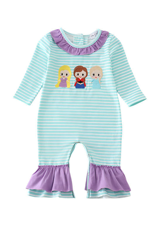 stripe princess embroidery girl romper