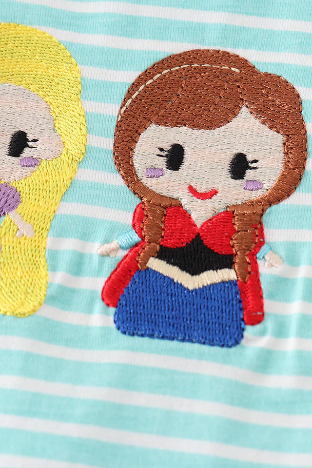 stripe princess embroidery girl romper