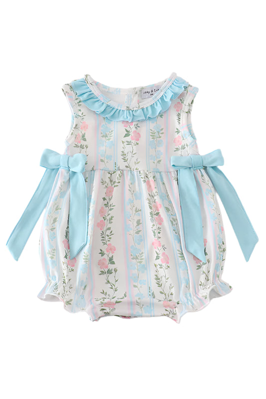 Blue floral print ruffle girl bubble