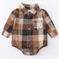 Brown Plaid Button Down Boys Onesie Shirt