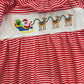 Red Stripe Santa and Reindeer Embroidered Dress