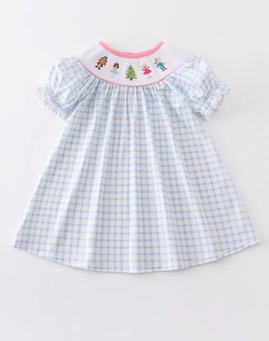 Blue Plaid Smocked Nutcracker Dress
