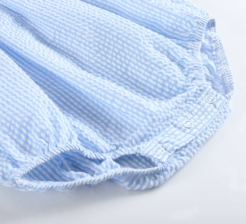 Blue Stripe Smocked Whale Romper