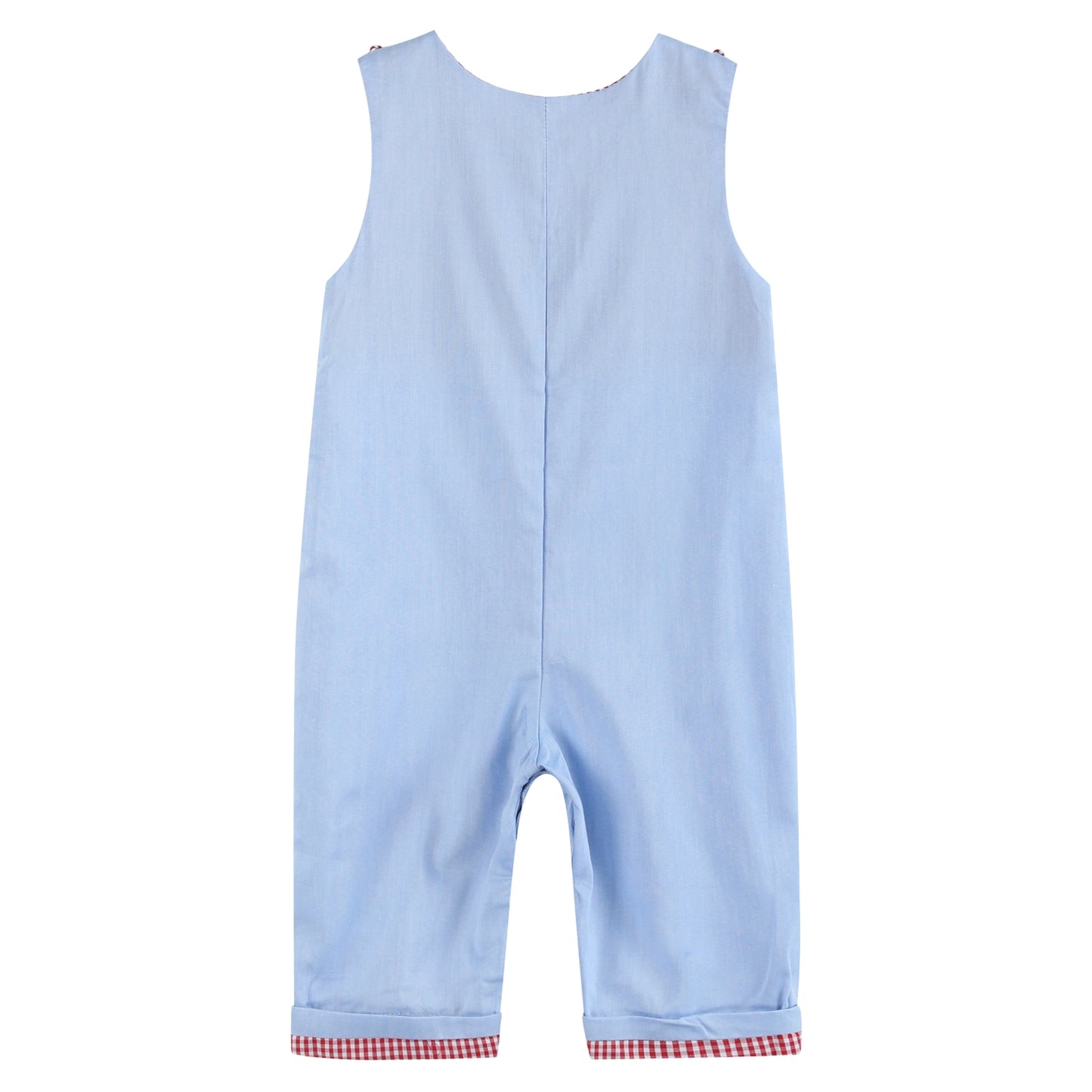 Light Blue Smocked Santa and Sleigh Overalls