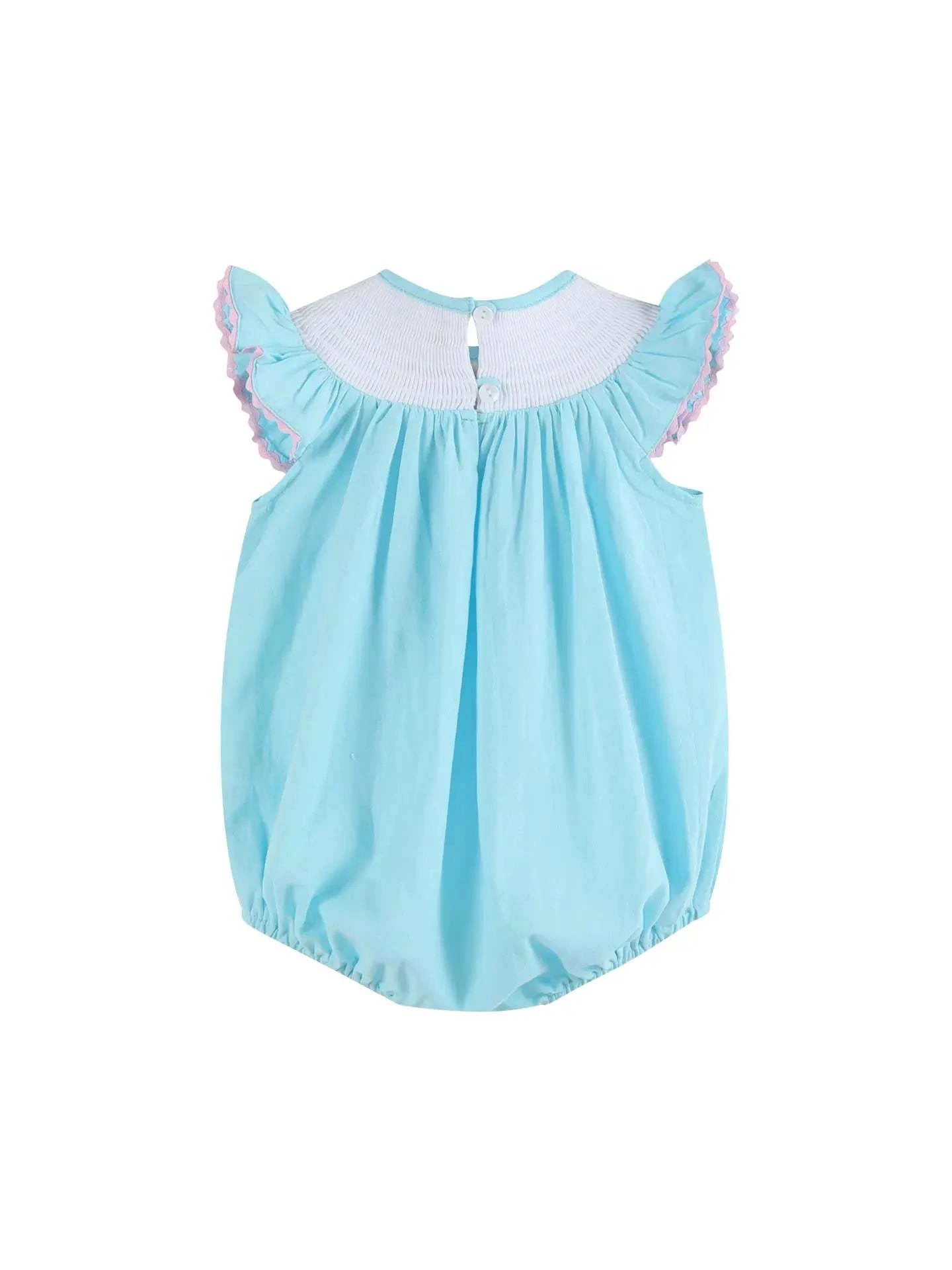 Light Blue Flamingo Smocked Flutter Romper