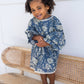 Grey Floral Printed Neck & Bottom Lace Long Sleeves Gathered