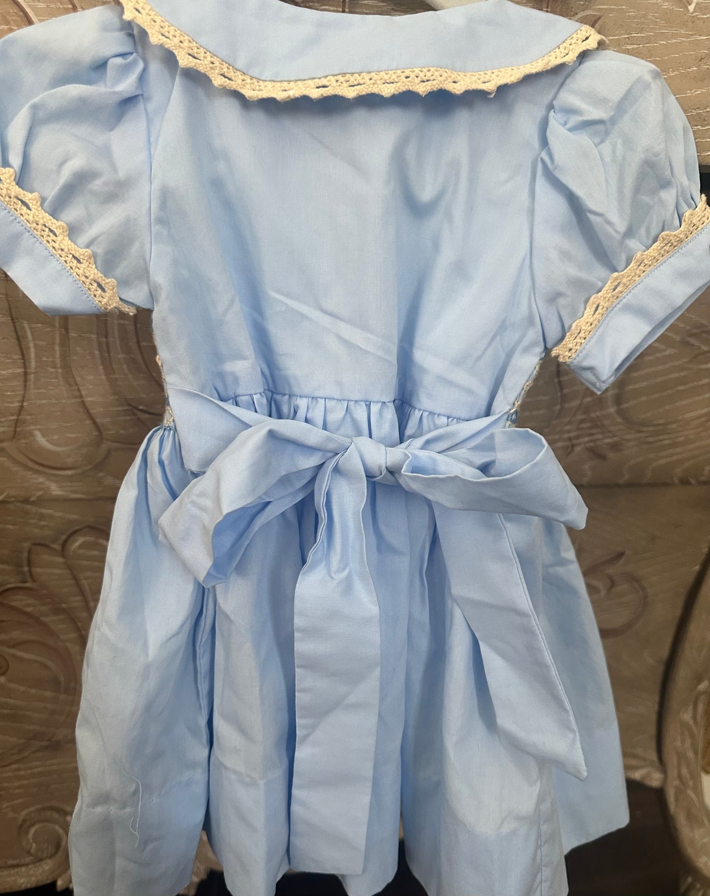 Blue Heirloom Handsmocked Dress with Bow