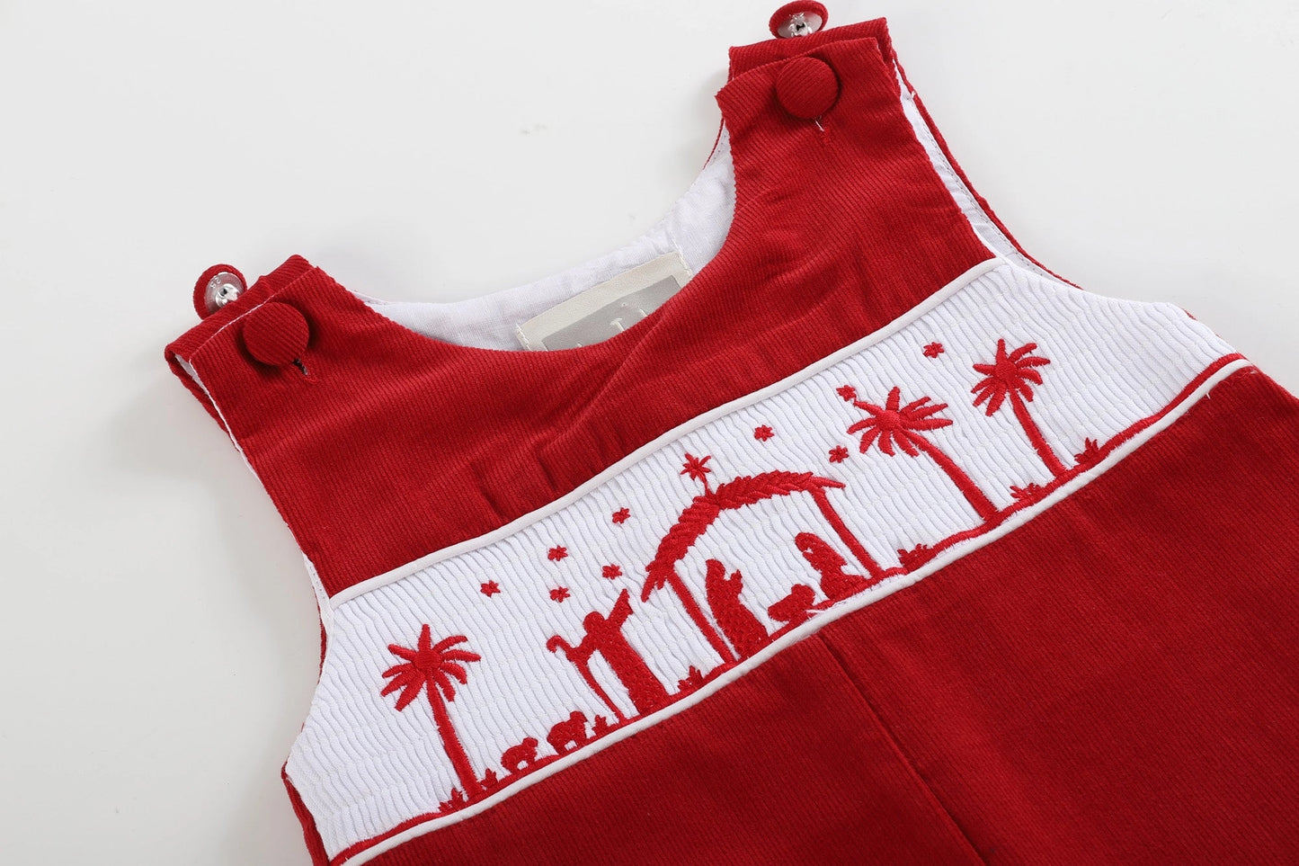 Red Corduroy Nativity Smocked Jumper