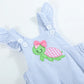 Light Blue Seersucker Turtle Ruffle Romper