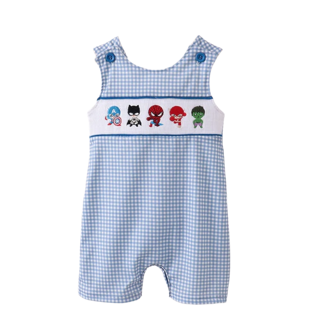 BLUE  SuperHero CHARACTER SMOCKED GINGHAM JONJON