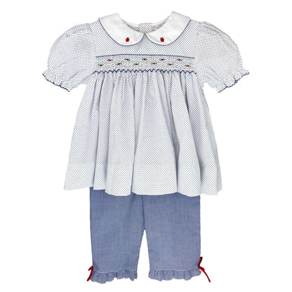 Apple Embroidered Smocked Top & Pant Set