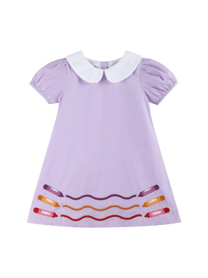 Purple Crayon Back to School Collared Dress