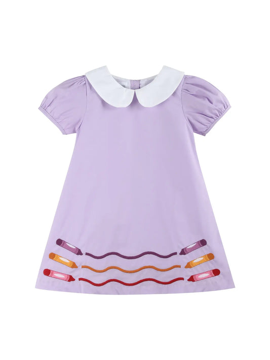 Purple Crayon Back to School Collared Dress