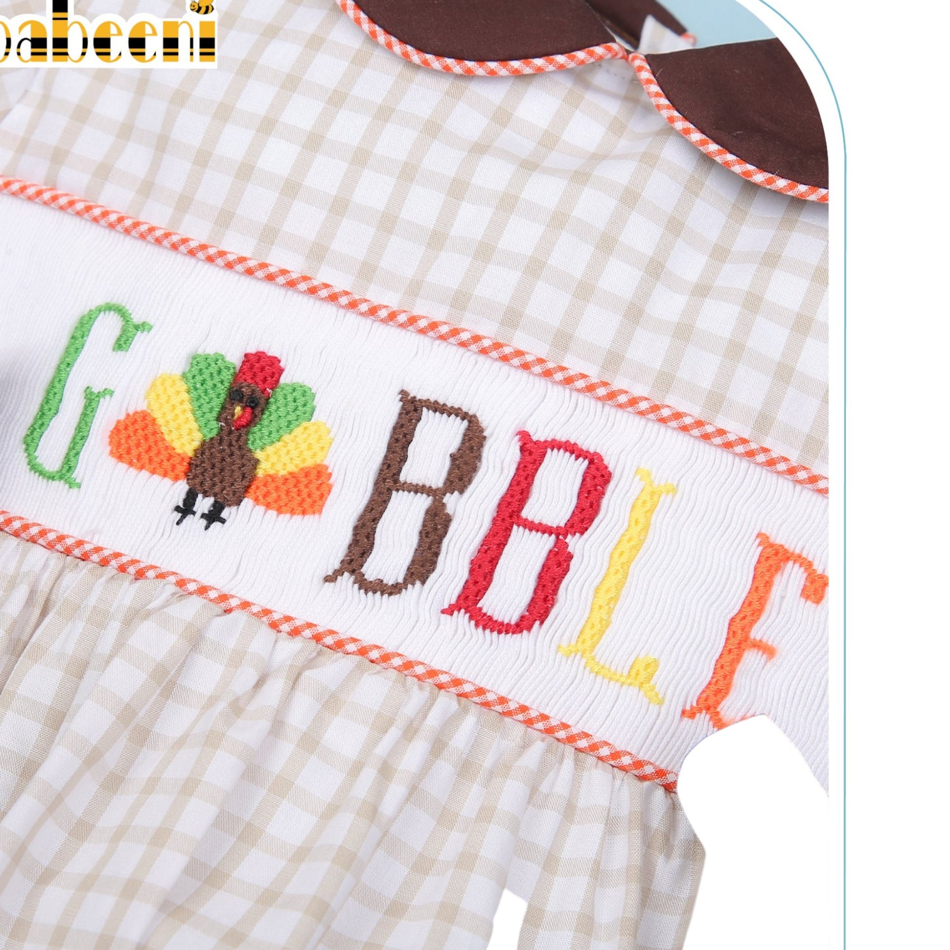 Hand Smocked Gobble Turkey Bubble with Bows