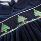 Blue Velour Christmas Tree Smocked Dress