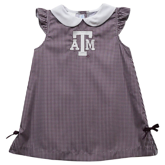 Texas AM Aggies Embroidered Maroon Gingham A Line Dress