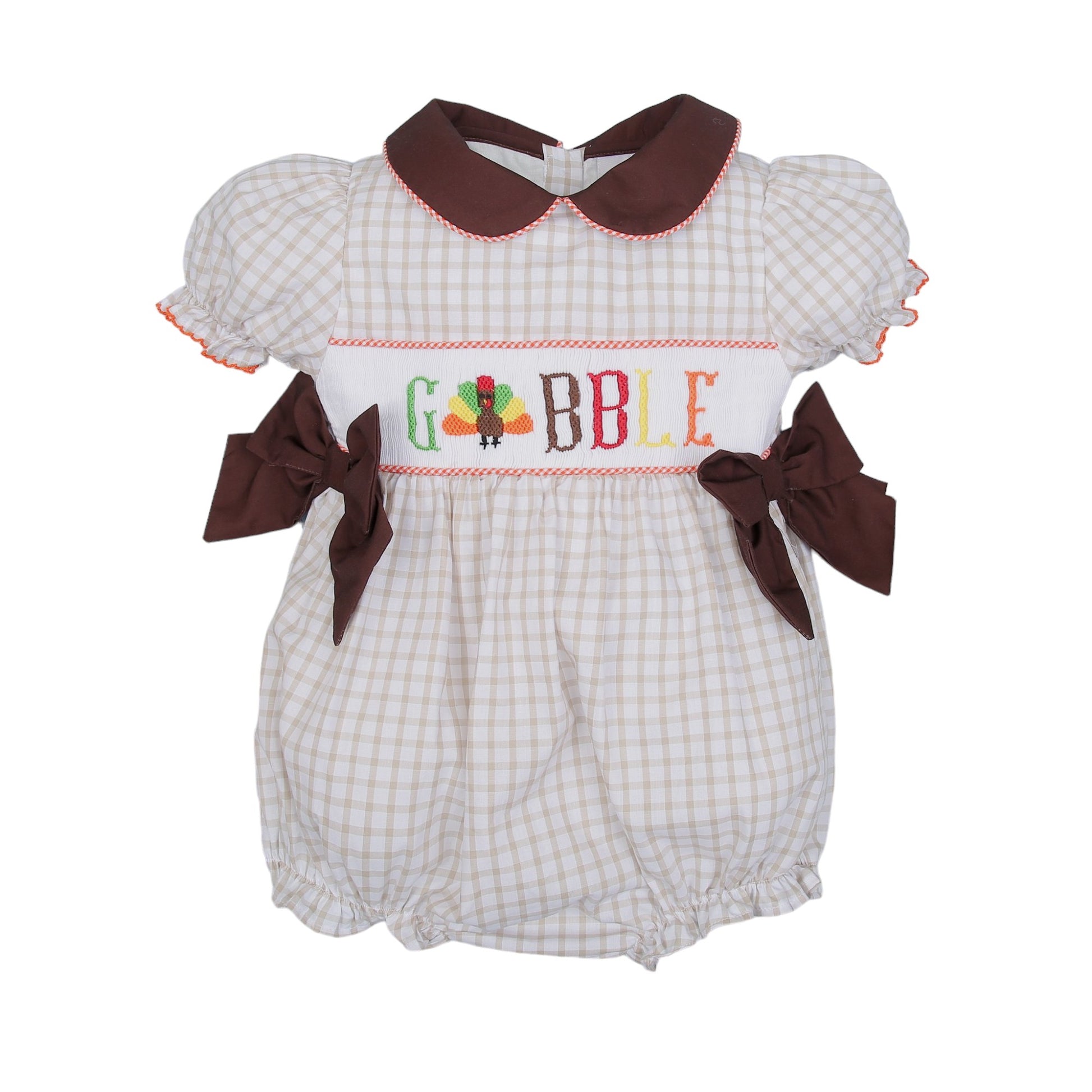 Hand Smocked Gobble Turkey Bubble with Bows
